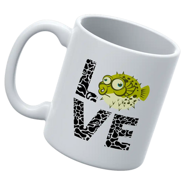 Love Fishing Green Blowfish Globe 11oz Mug